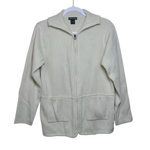 Ivory‎ Ribbed Knit Zip Cardigan S Chore Pocket Neutral Clean Girl Lux Minimalist
